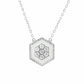 LADIES PENDANT WITH CHAIN 0.25CT ROUND DIAMOND 14K WHITE GOLD Luxe style