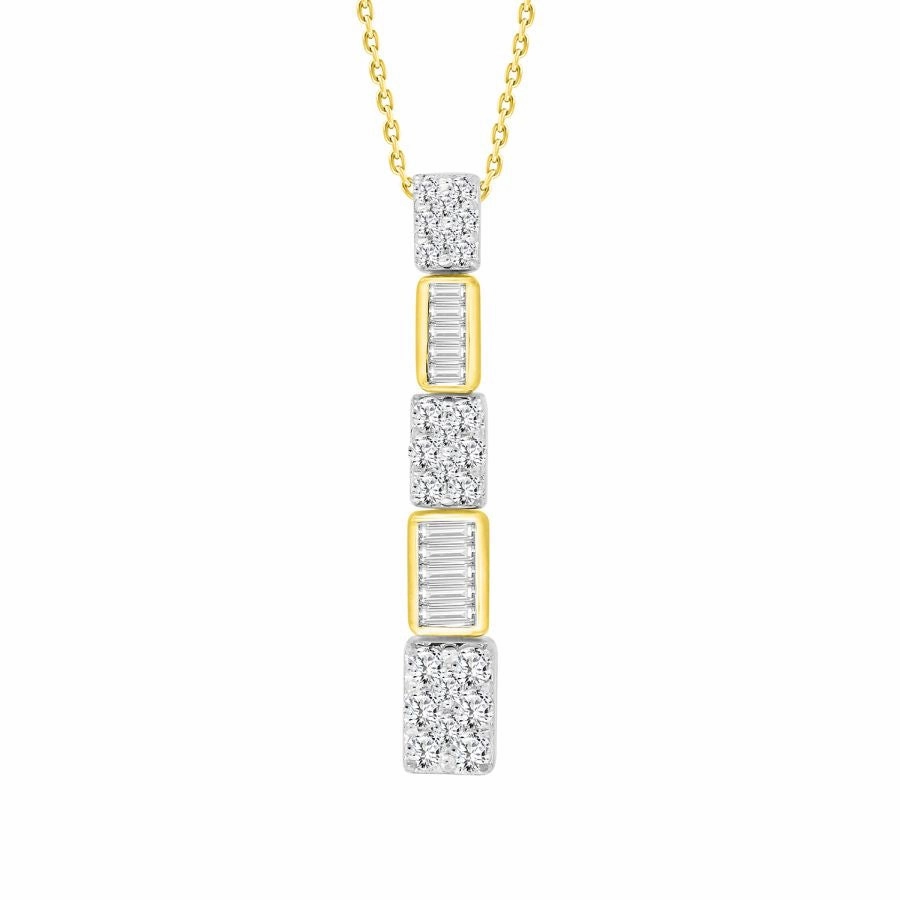 LADIES PENDANT WITH CHAIN 0.50CT ROUND/BAGUETTE DIAMOND 10K YELLOW GOLD Soft Glow Up