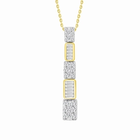 LADIES PENDANT WITH CHAIN 0.50CT ROUND/BAGUETTE DIAMOND 10K YELLOW GOLD Soft Glow Up