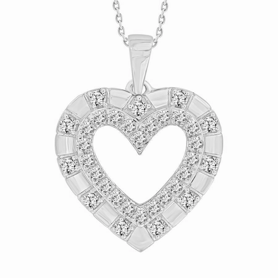 Romantic Vibe LADIES PENDANT WITH CHAIN 0.50CT ROUND DIAMOND 10K WHITE GOLD