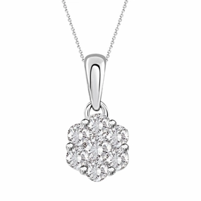 LADIES  PENDANT WITH CHAIN 1.00CT ROUND DIAMOND 14K WHITE GOLD Subtle Spark Cozy Style