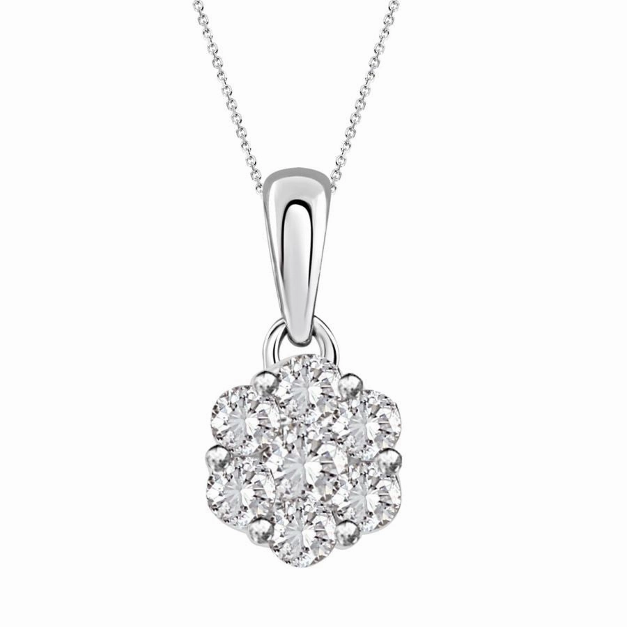 LADIES  PENDANT WITH CHAIN 1.00CT ROUND DIAMOND 14K WHITE GOLD Subtle Spark Cozy Style