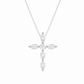 Premium Craft LADIES PENDANT WITH CHAIN 1 1/4CT ROUND/MARQUISE DIAMOND 14K WHITE GOLD