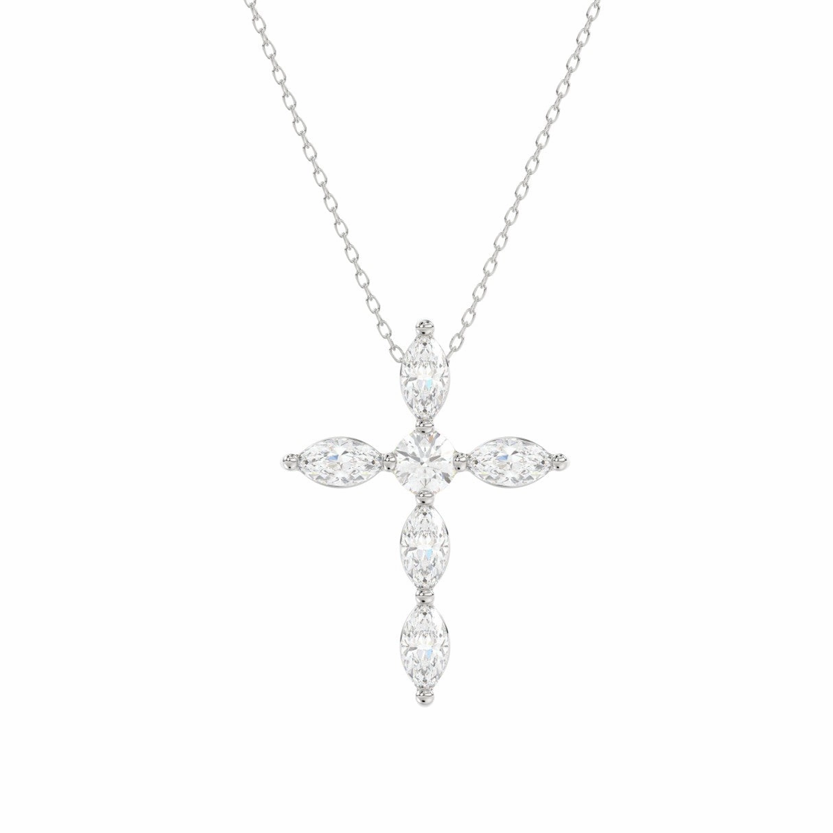 Premium Craft LADIES PENDANT WITH CHAIN 1 1/4CT ROUND/MARQUISE DIAMOND 14K WHITE GOLD