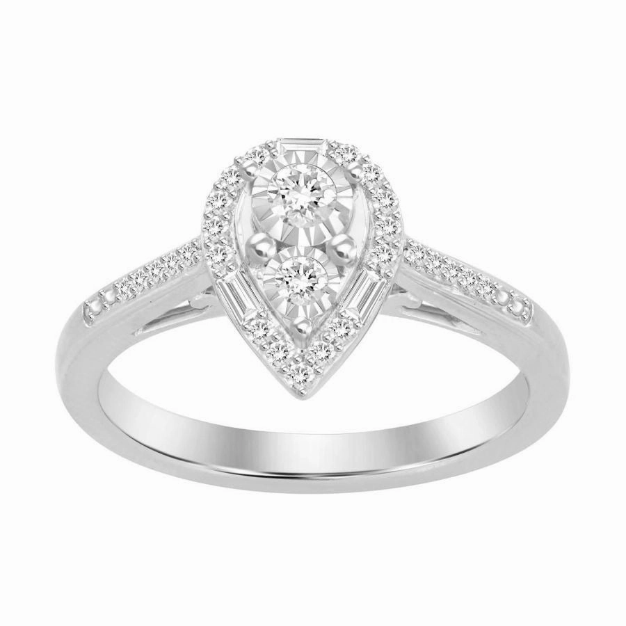 LADIES RING 0.25CT ROUND/BAGUETTE DIAMOND 10K WHITE GOLD Boho Style