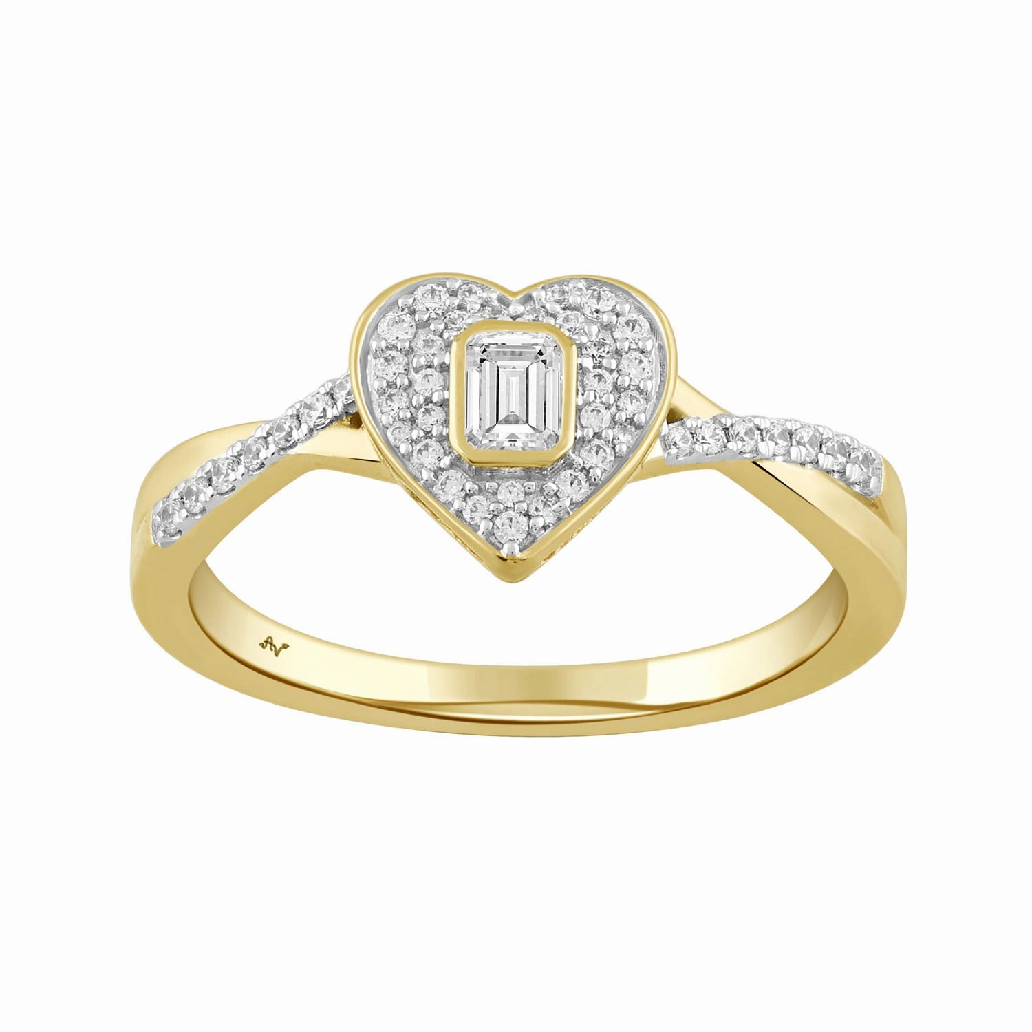 LADIES RING 0.25CT ROUND/EMERALD DIAMOND 10K YELLOW GOLD Fashionable Shine