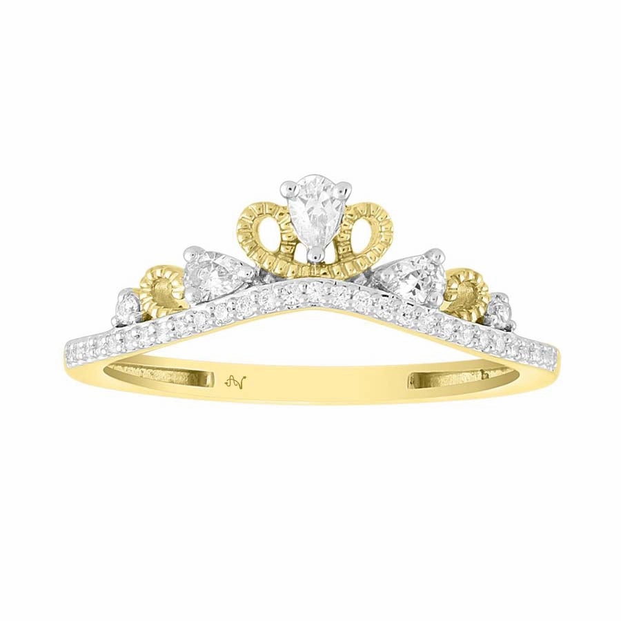 LADIES RING 0.25CT ROUND/PEAR DIAMOND 10K YELLOW GOLD Lightweight Accent
