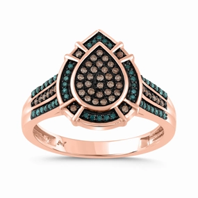 LADIES RING 0.30CT DARK BROWN/BLUE DIAMOND 14K ROSE GOLD Flat Frame