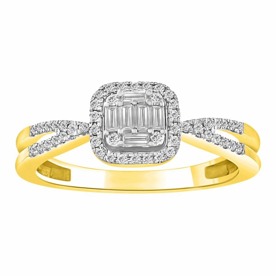 LADIES RING 0.33CT ROUND/BAGUETTE DIAMOND 10K YELLOW GOLD Sophisticated Style