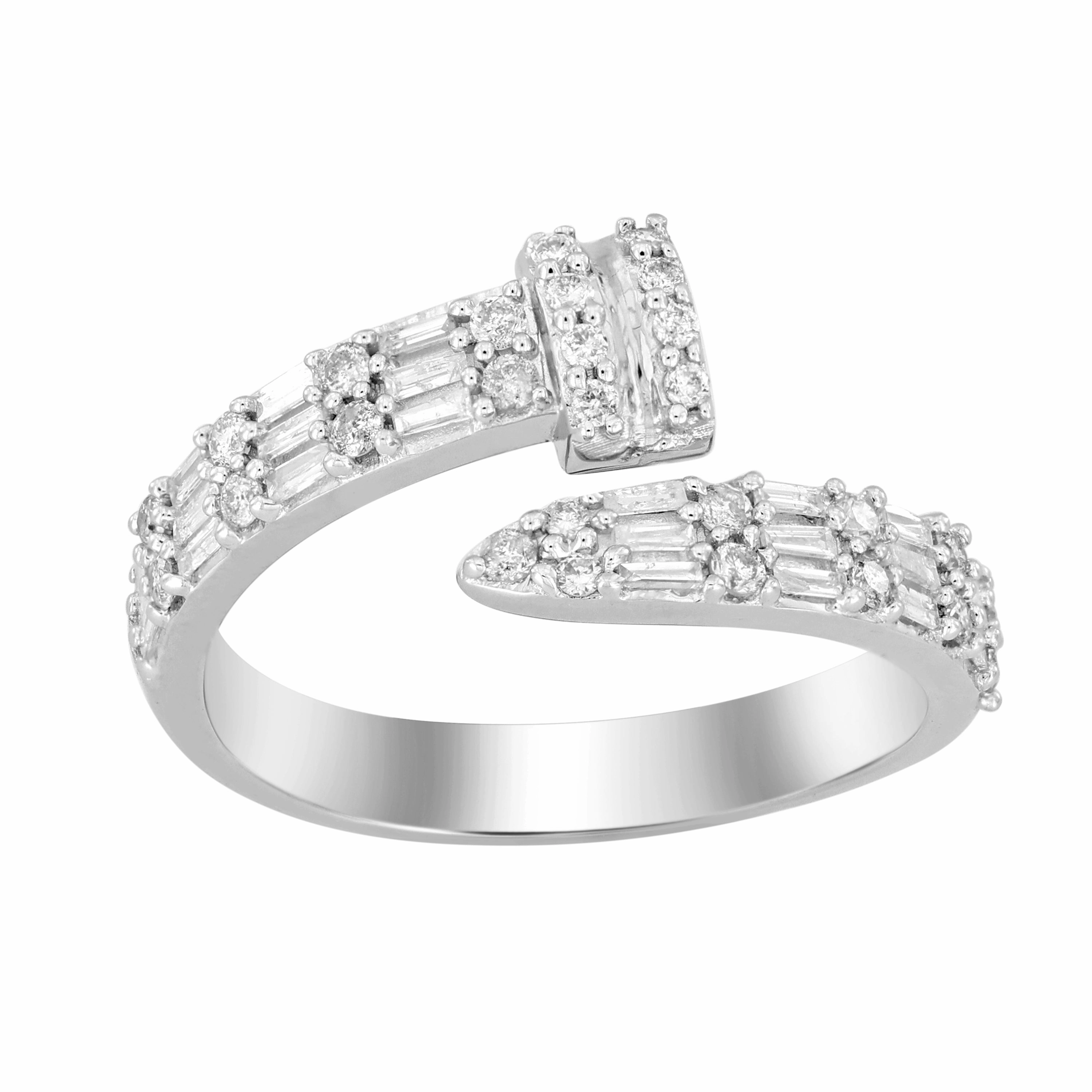 Charming Pieces Design LADIES RING 0.40CT ROUND/BAGUETTE DIAMOND 14K WHITE GOLD