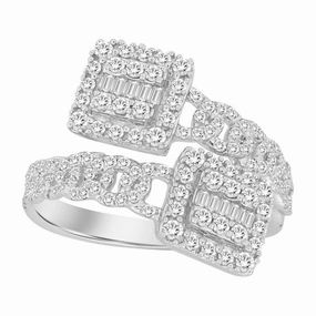 Statement Piece Instant Style LADIES RING 0.75CT ROUND/BAGUETTE DIAMOND 10K WHITE GOLD