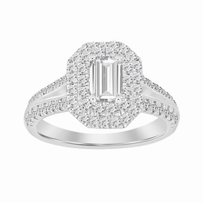 LADIES RING 1.50CT ROUND DIAMOND 14K WHITE GOLD (SI QUALITY) (CENTER STONE 0.75CT EMERALD DIAMOND) Opulent Design