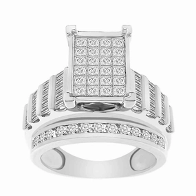 LADIES RING 2.00CT ROUND/PRINCESS/BAGUETTE DIAMOND 10K WHITE GOLD Eye Catching