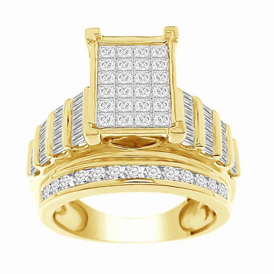 Luxurious Detail LADIES RING 2.00CT ROUND/PRINCESS/BAGUETTE DIAMOND 10K YELLOW GOLD