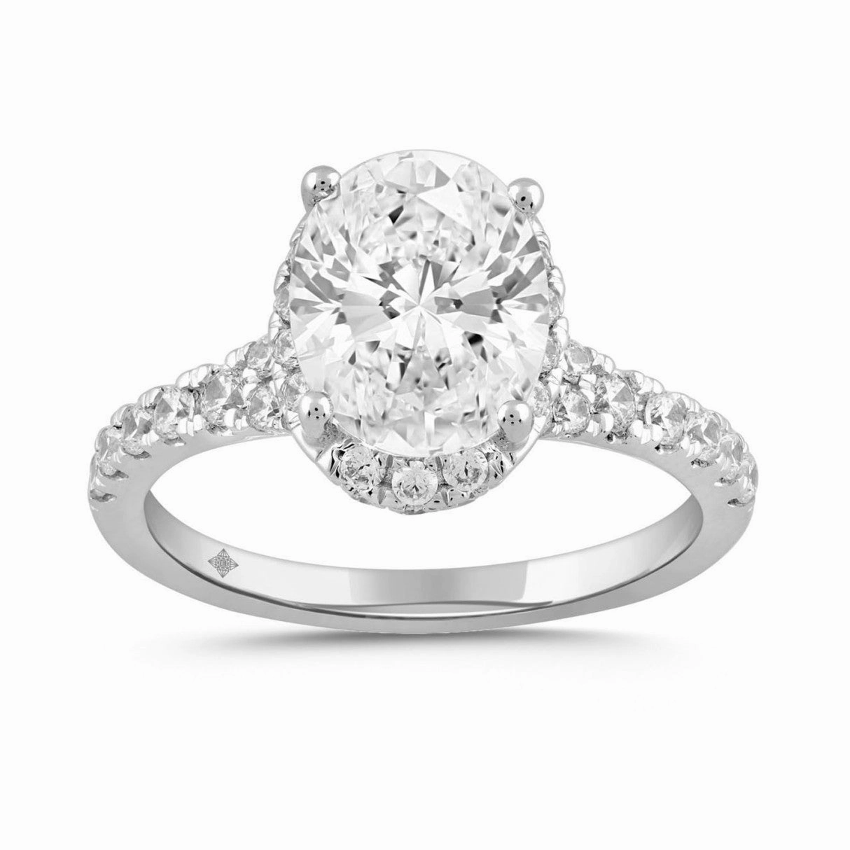 LADIES RING 2 3/4CT ROUND/OVAL DIAMOND 14K WHITE GOLD (CENTER STONE OVAL DIAMOND 2CT ) Delicate Craft