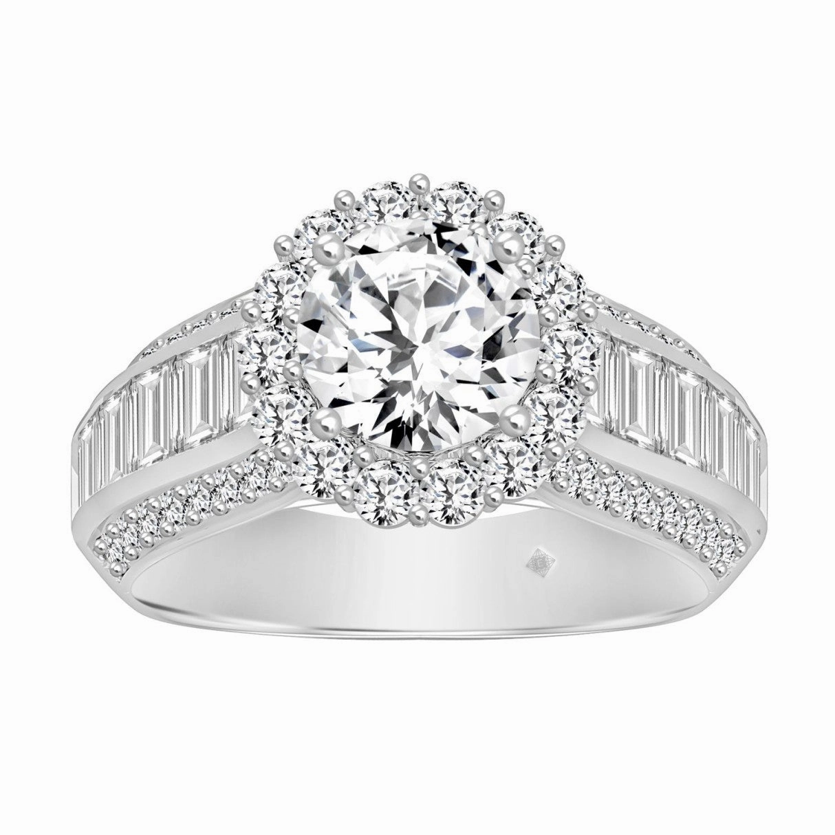 Unique Edge LADIES RING 3 3/4CT ROUND/BAGUETTE DIAMOND 14K WHITE GOLD (CENTER STONE ROUND DIAMOND 1 1/2CT )