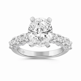 LADIES RING 4 1/2CT ROUND/OVAL DIAMOND 14K WHITE GOLD (CENTER STONE OVAL DIAMOND 3.00CT) Crisp Detail