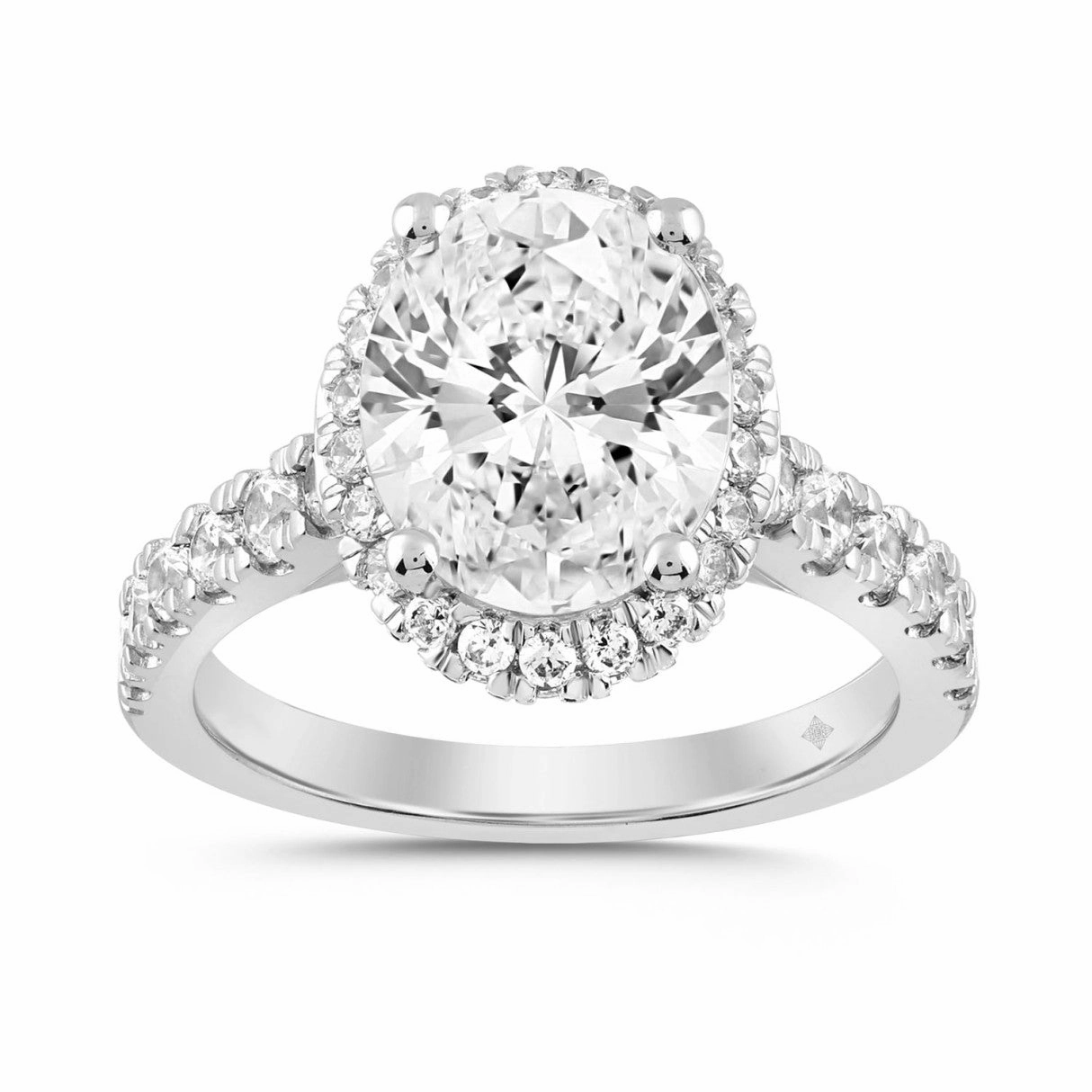 LADIES RING 4CT ROUND/OVAL DIAMOND 14K WHITE GOLD (CENTER STONE OVAL DIAMOND 3CT ) Day Accent