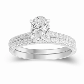 LADIES SEMI MOUNT BRIDAL SET 0.50CT ROUND DIAMOND 14K WHITE GOLD Simple Elegance