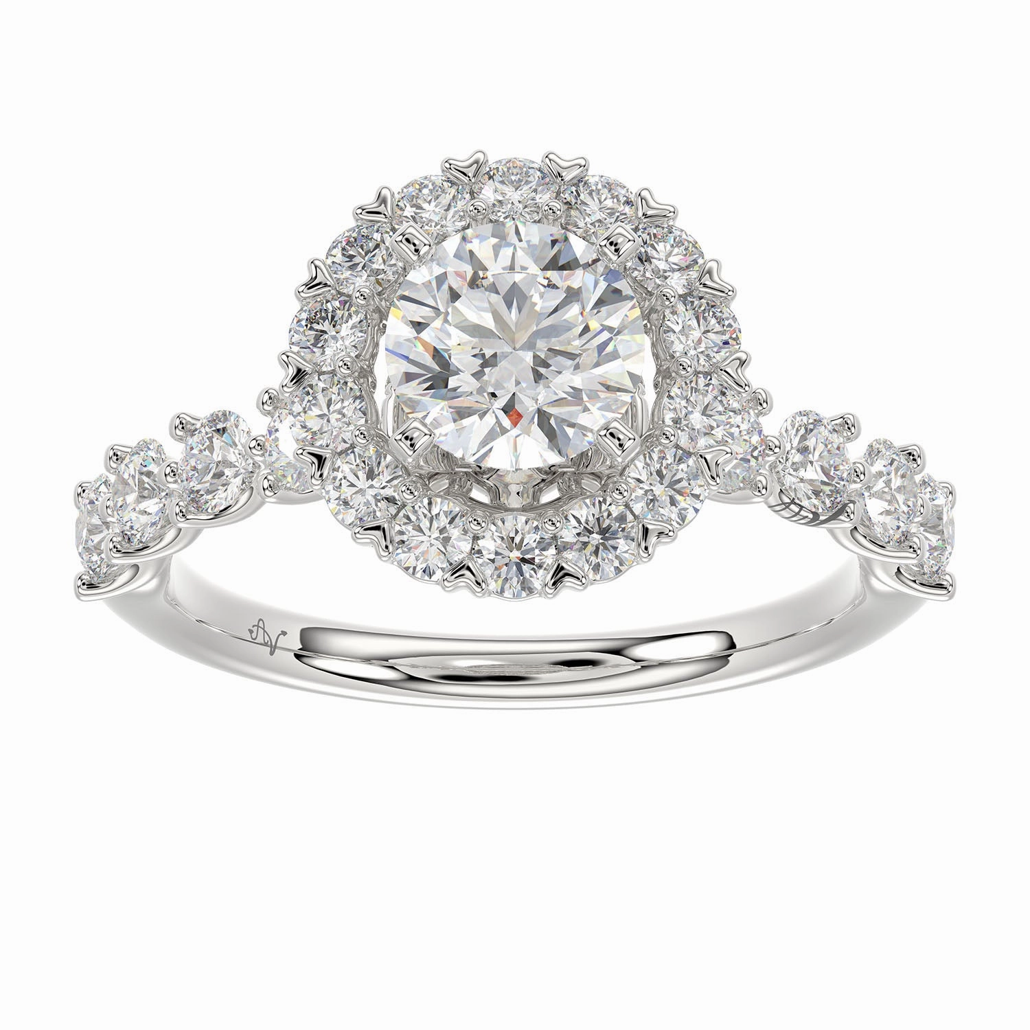 LADIES SEMI MOUNT RING 1.00CT ROUND DIAMOND 14K WHITE GOLD  (SI QUALITY) (CENTER STONE 1.00CT ROUND DIAMOND) Bold Detailing