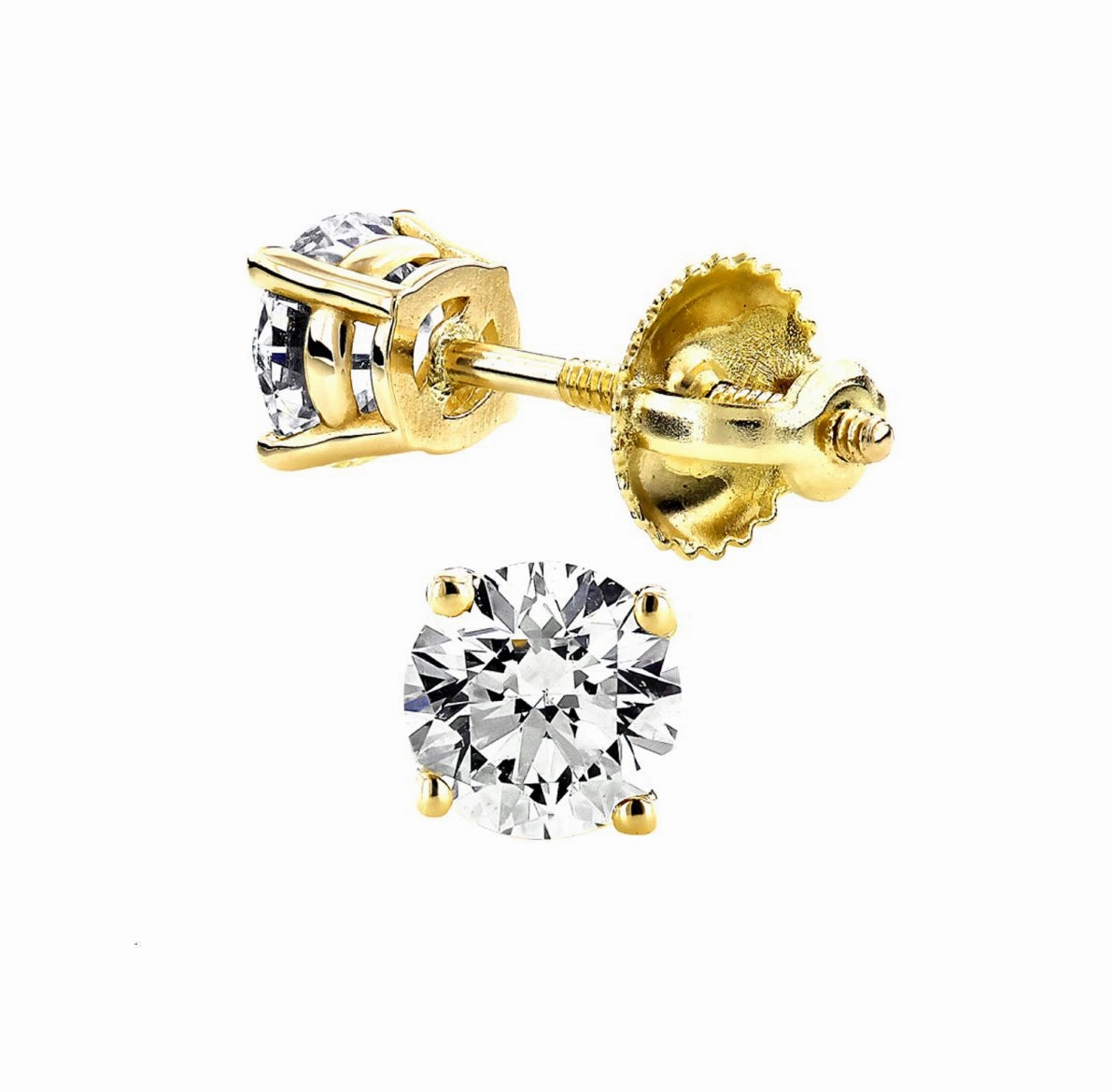 Chic Glam Modern Flair LADIES SOLITAIRE CROWN SETTING EARRINGS 1.50CT ROUND DIAMOND 14K YELLOW GOLD