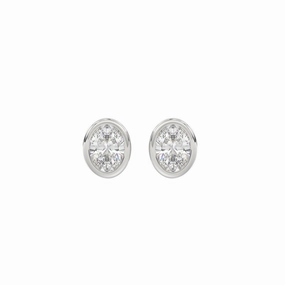 Pastel Light LADIES SOLITAIRE EARRINGS 1CT OVAL DIAMOND 14K WHITE GOLD