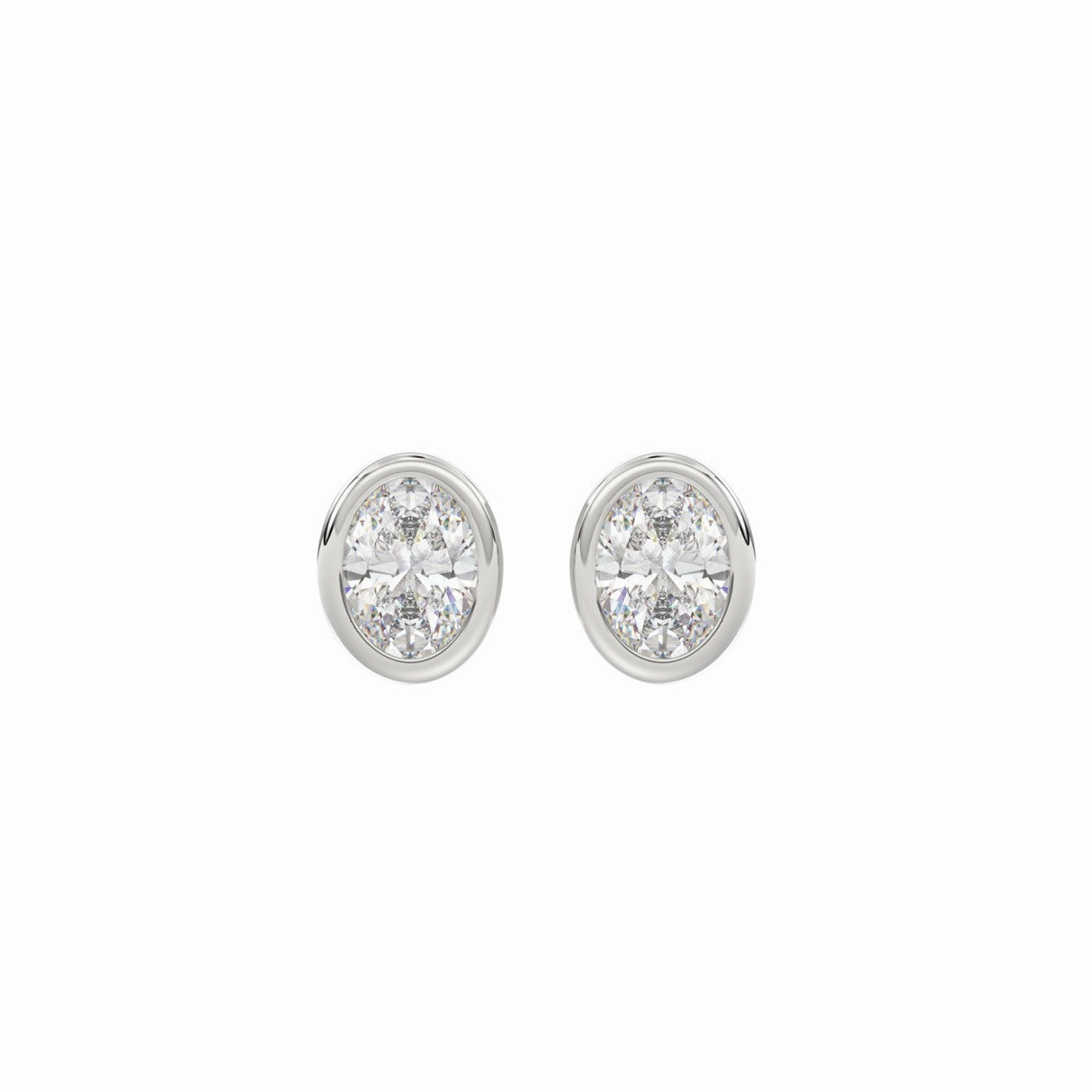 Pastel Light LADIES SOLITAIRE EARRINGS 1CT OVAL DIAMOND 14K WHITE GOLD