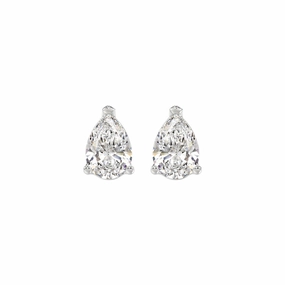 LADIES SOLITAIRE EARRINGS 2CT PEAR DIAMOND 14K WHITE GOLD Vintage feel Styled Accent