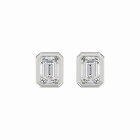 LADIES SOLITAIRE EARRINGS 3CT EMERALD DIAMOND 14K WHITE GOLD Metallic Touch