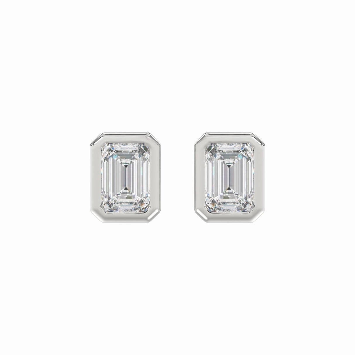 LADIES SOLITAIRE EARRINGS 3CT EMERALD DIAMOND 14K WHITE GOLD Metallic Touch