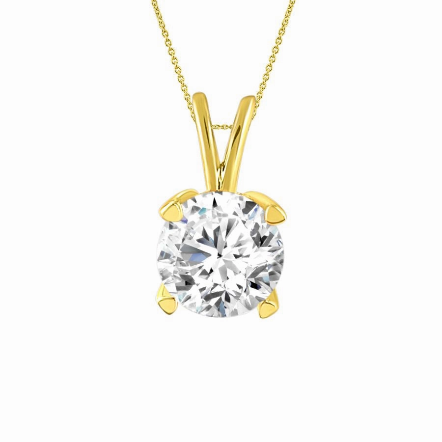 LADIES SOLITAIRE PENDANT 1.00CT ROUND DIAMOND 14K YELLOW GOLD Luxury Pieces