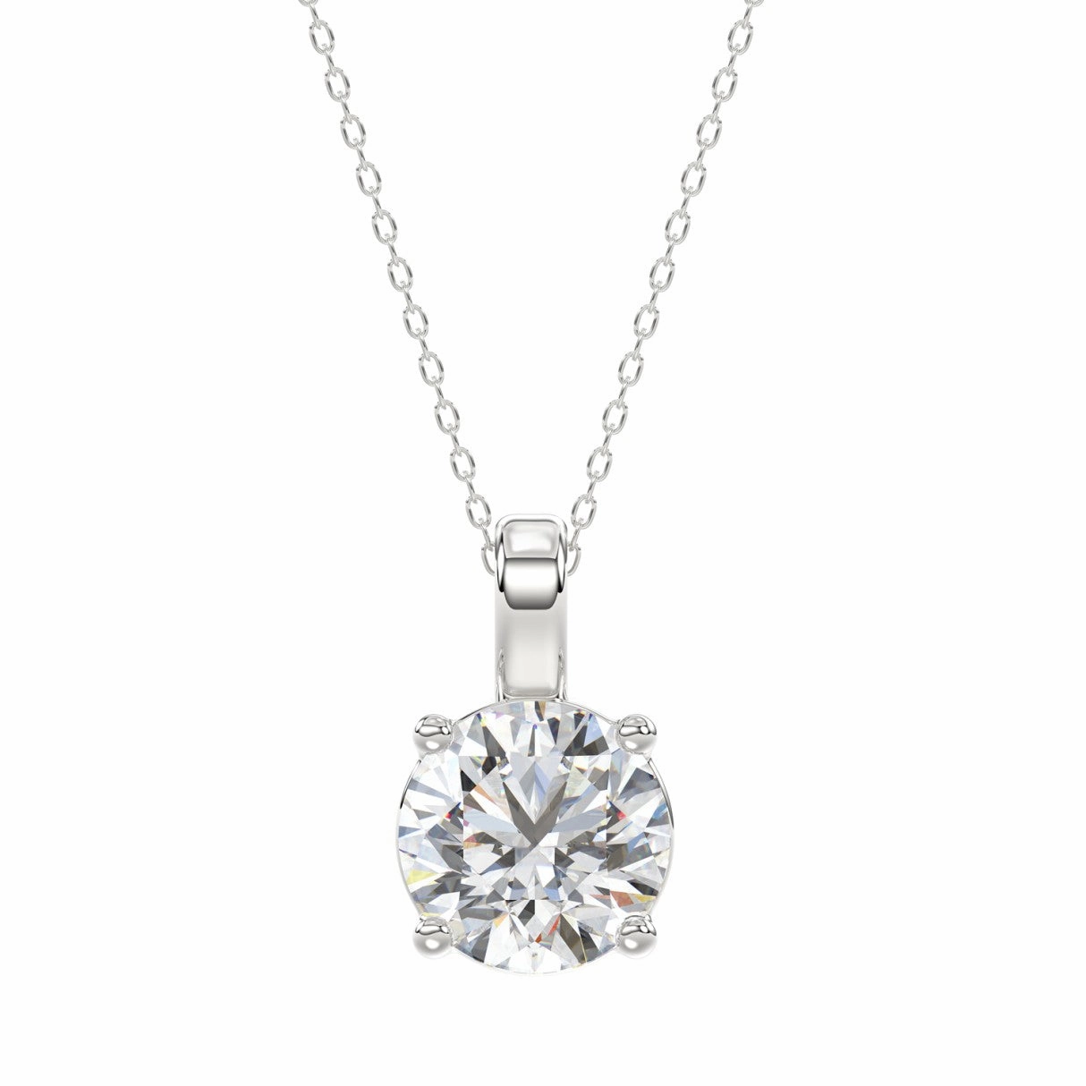 Refined Flow Bold Layer LADIES SOLITAIRE PENDANT 3CT ROUND DIAMOND 14K WHITE GOLD WITH CHAIN