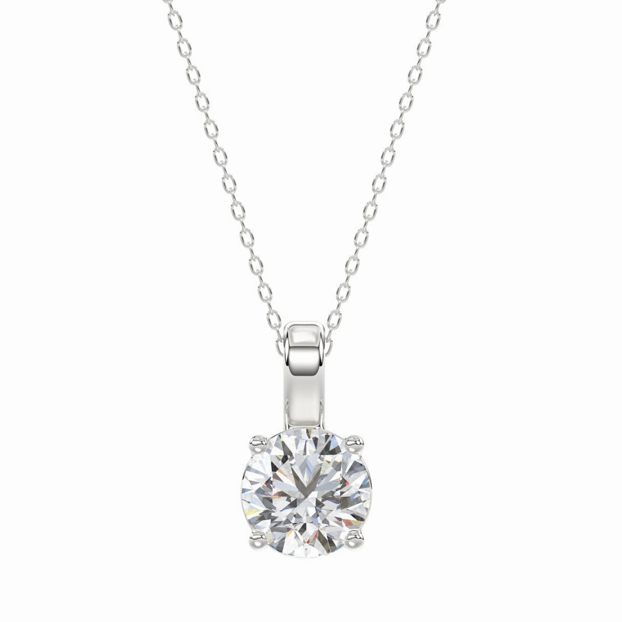 LADIES SOLITAIRE PENDANT WITH CHAIN 1 1/2CT ROUND DIAMOND 14K WHITE GOLD Premium Style Party essential