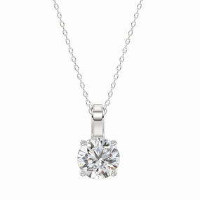 LADIES SOLITAIRE PENDANT WITH CHAIN 1 1/2CT ROUND DIAMOND 14K WHITE GOLD Premium Style Party essential