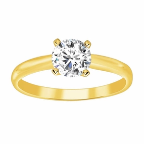 LADIES SOLITAIRE RING 1.00CT ROUND DIAMOND 14K YELLOW GOLD Simple Detail Formal Outfit