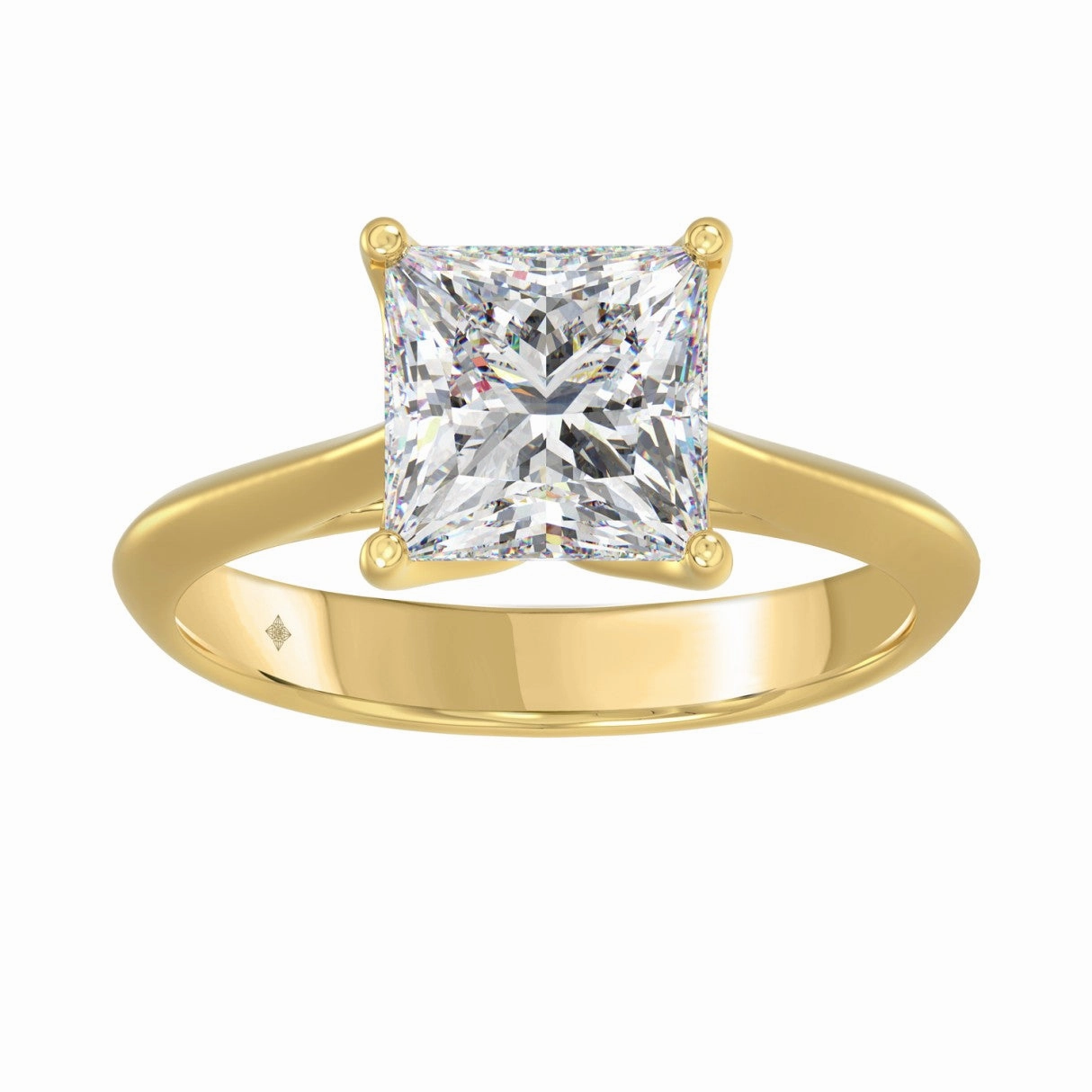 Beauty Fit LADIES SOLITAIRE RING 3CT PRINCESS DIAMOND 14K YELLOW GOLD