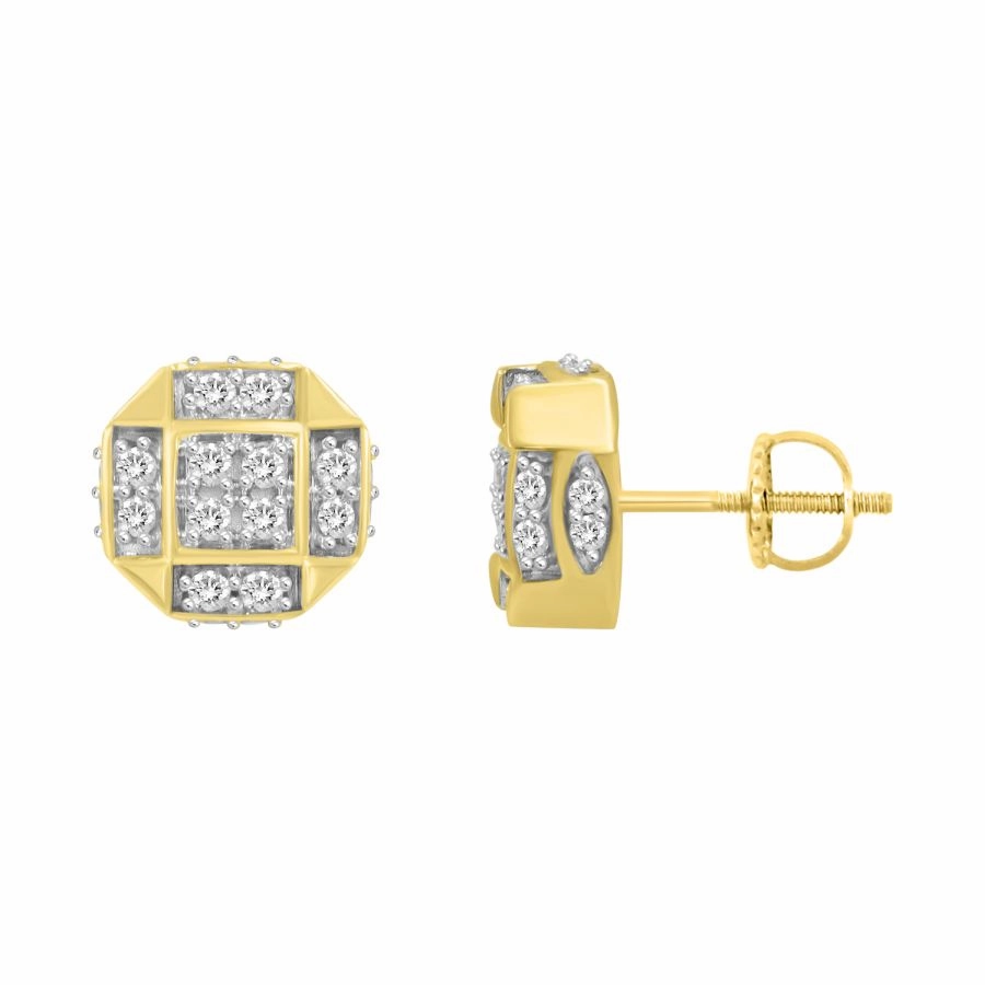 LADIES STUD EARRINGS 0.75CT ROUND DIAMOND 10K YELLOW GOLD Minimal Form Red Dress