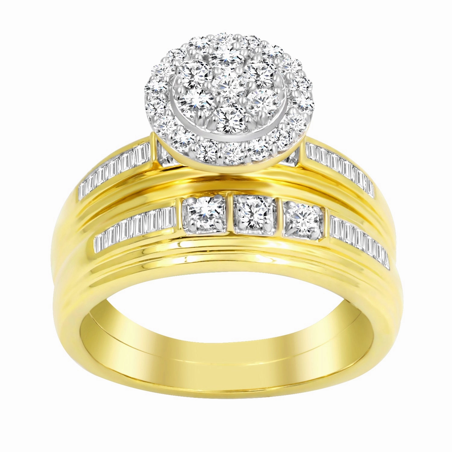 Sophisticated Design Finish LADIES TRIO SET 1.00CT ROUND/BAGUETTE DIAMOND 10K YELLOW GOLD