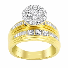 Sophisticated Design Finish LADIES TRIO SET 1.00CT ROUND/BAGUETTE DIAMOND 10K YELLOW GOLD