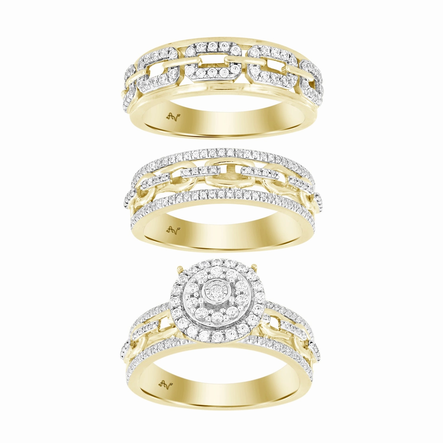 Evening Sparkle LADIES TRIO SET 1.00CT ROUND DIAMOND 10K YELLOW GOLD