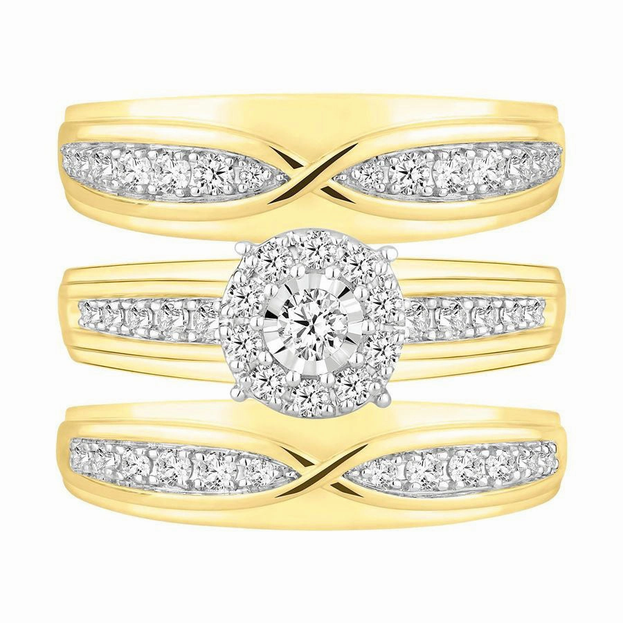 LADIES TRIO SET 1.00CT ROUND DIAMOND 10K YELLOW GOLD feminine grace Exclusive Charm