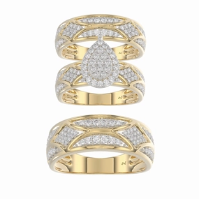 LADIES TRIO SET 1.33CT ROUND DIAMOND 10K YELLOW GOLD Stylish Highlight
