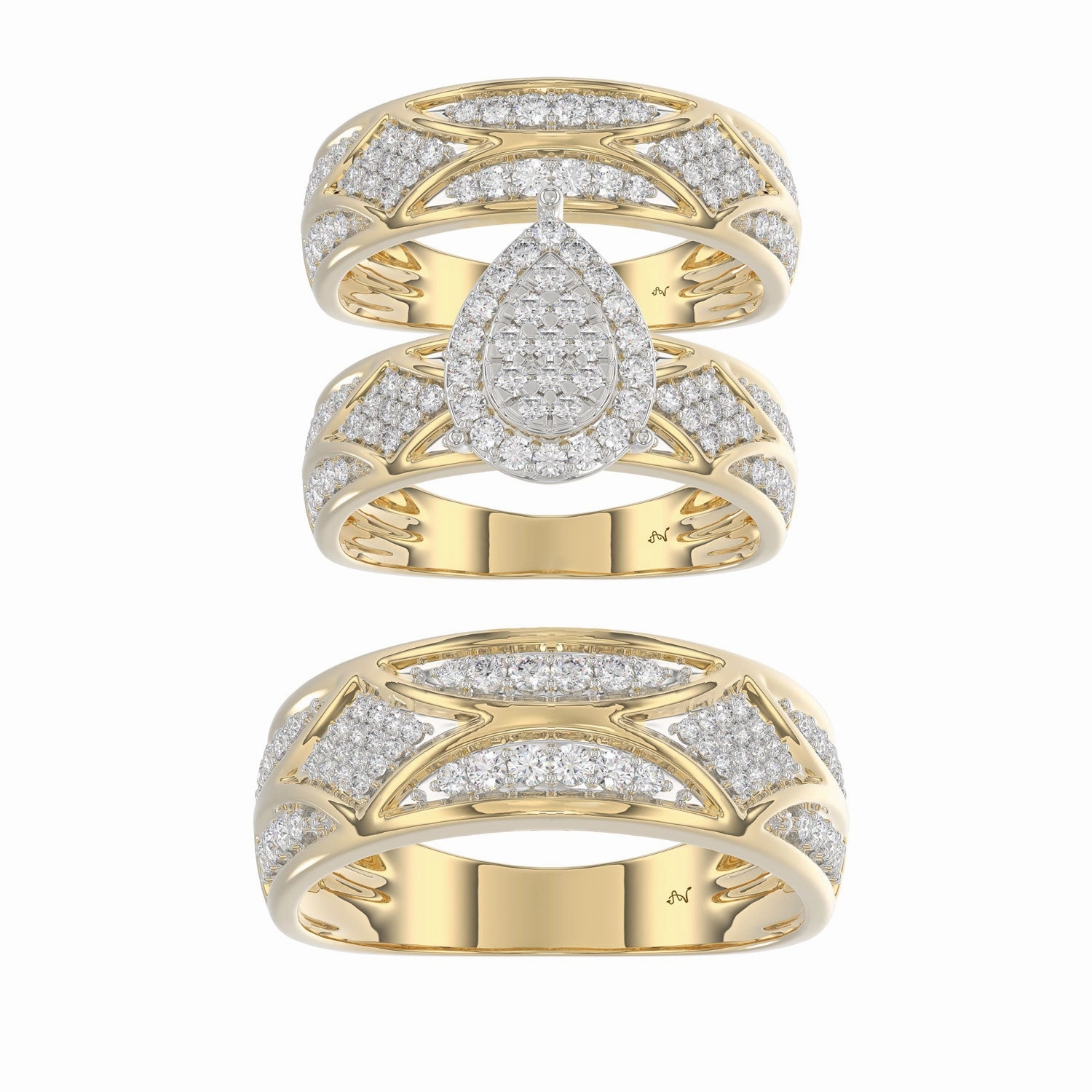 LADIES TRIO SET 1.33CT ROUND DIAMOND 10K YELLOW GOLD Stylish Highlight