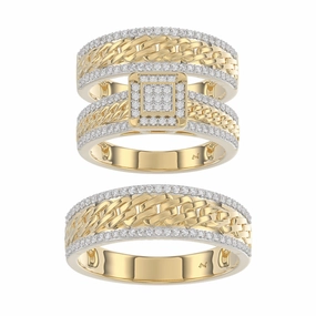 Fashion Sparkle Effortless Glimmer LADIES TRIOS SET 0.50CT ROUND DIAMOND 10K YELLOW GOLD