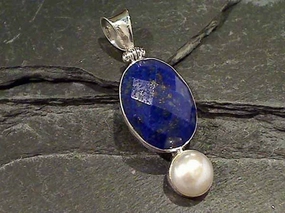 Graduation Day Graceful Accessory Lapis Lazuli, Pearl, Sterling Silver Pendant