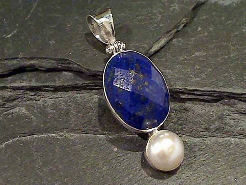Graduation Day Graceful Accessory Lapis Lazuli, Pearl, Sterling Silver Pendant