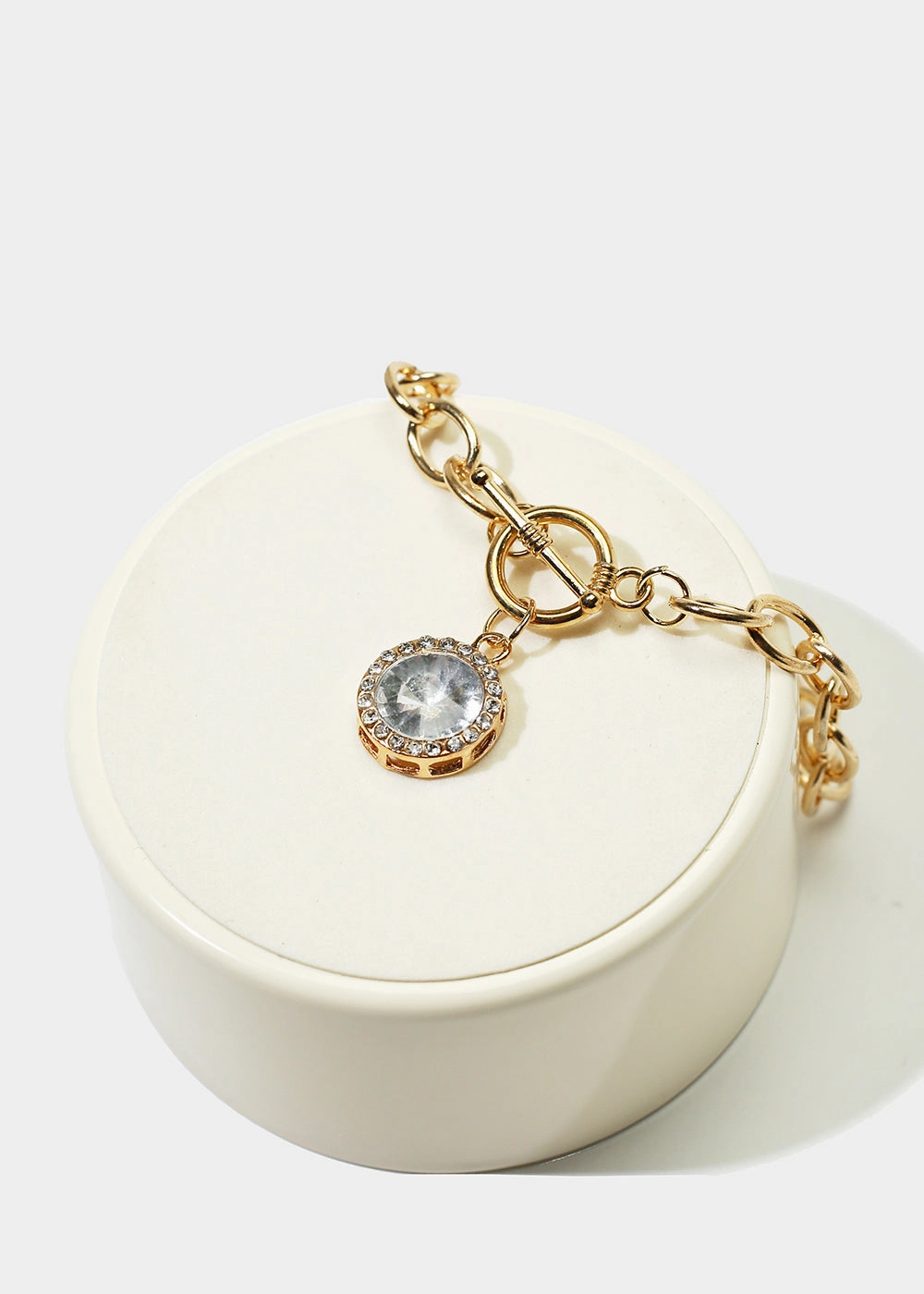 Polished Feature Exclusive Touch Large Gemstone Charm Chain Bracelet