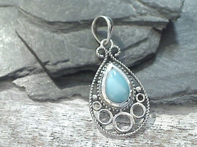 Fashion Design Glowing Feature Larimar, Sterling Silver Pendant