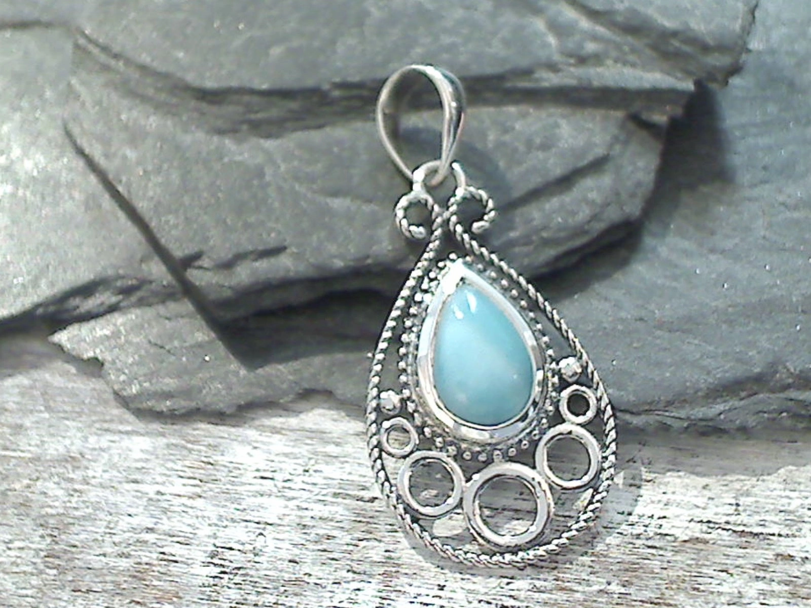 Fashion Design Glowing Feature Larimar, Sterling Silver Pendant