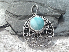 Larimar, Sterling Silver Pendant Glowing Details